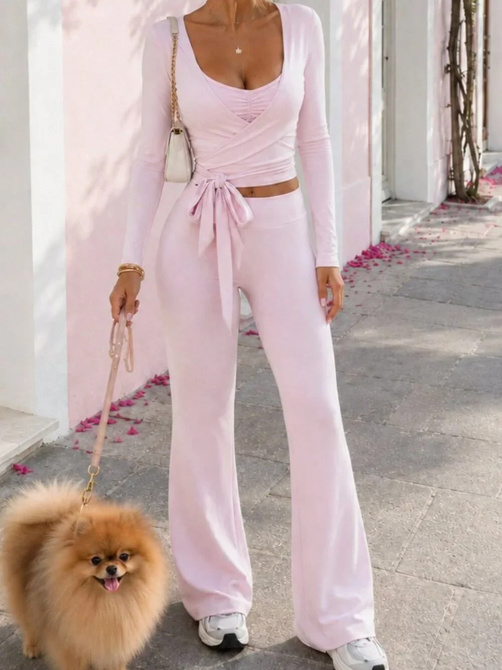 Pink Sporty Women's Pants, Top & Bra Set